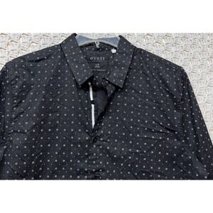 Guess Slim Fit Shirt Mens Size L Black White Geometric Long Sleeve Button-Up